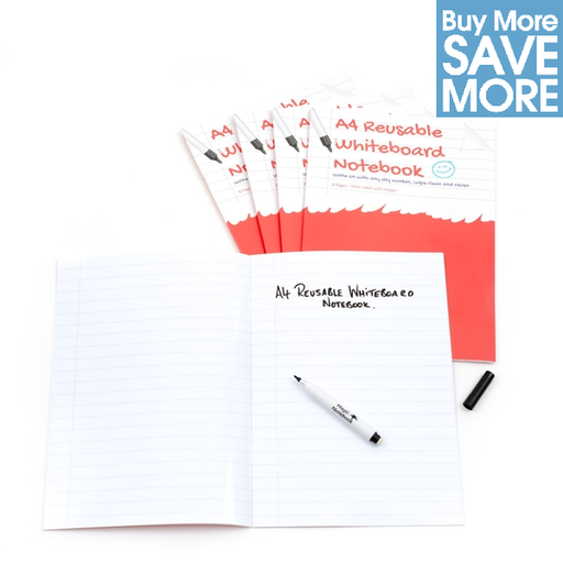 Class Pack - 30 A4 Ruled with margin -  White Reusable Magic Whiteboard Notebooks  ™ - 8 pages - Magic Whiteboard Limited